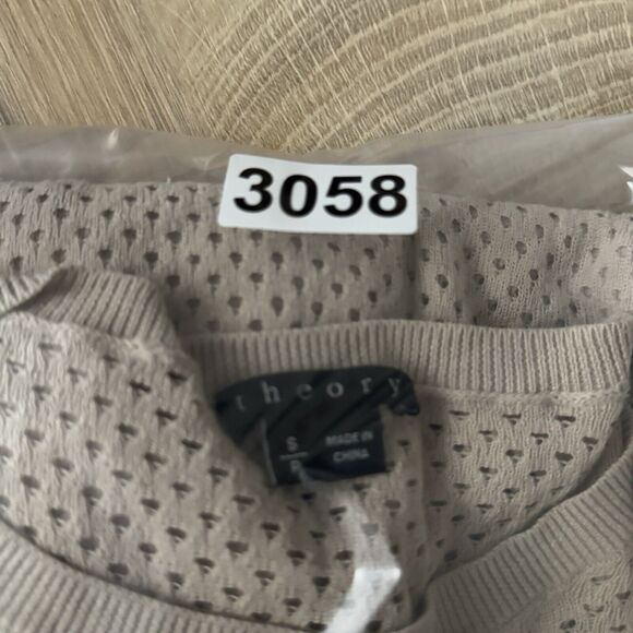 Theory‎ Sweater Womens Small Tan Dreamerly Open Knit Mesh Neutral Minimalist - Picture 9 of 9